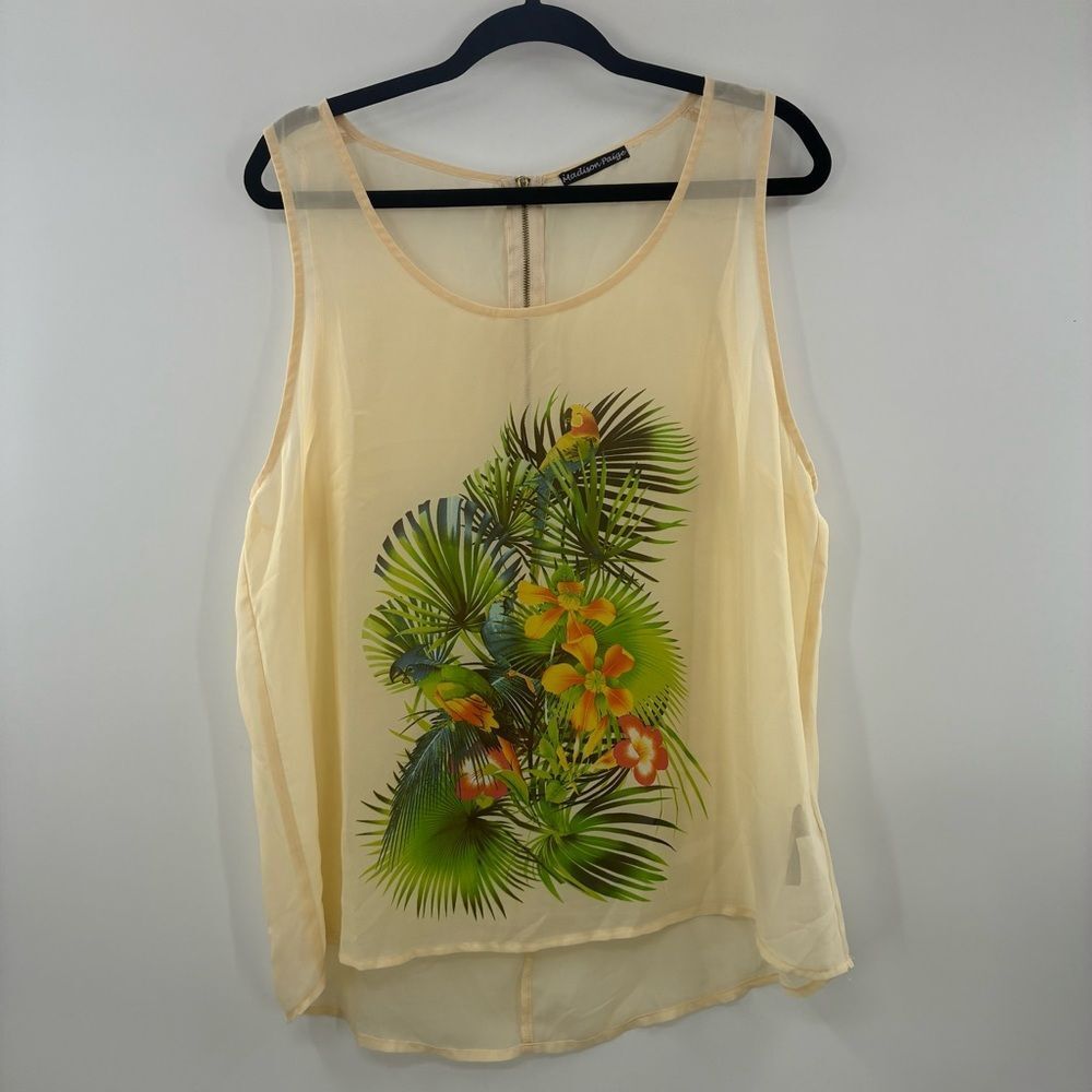 3For$20 Madison Paige Tropical Print Sleeveless Shell Top - Light Cream size: XL